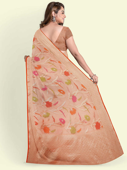 Pink Cotton Blend Banarasi Sarees For Women GEASF_762
