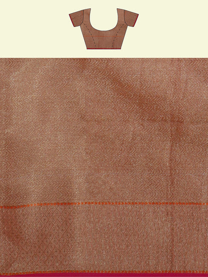 Faishana Presents Pink Cotton Floral Booti Beige Border With Pink Blouse Banarasi Saree