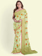 Faishana Presents Green Cotton Floral Booti Beige Border With Green Blouse Banarasi Saree