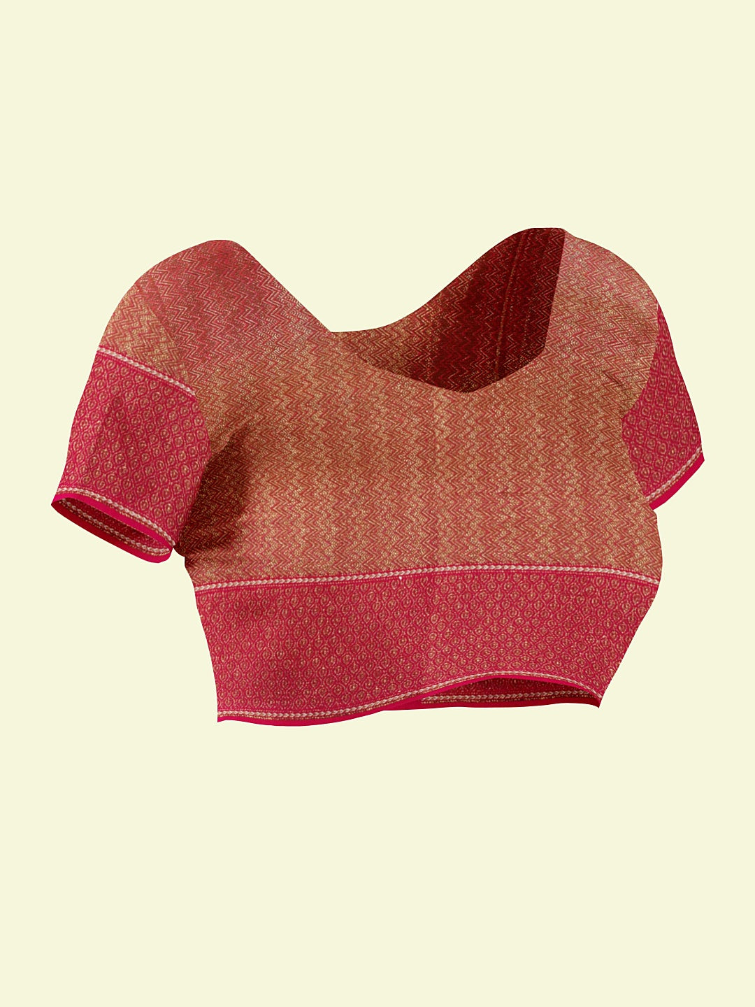 Faishana Presents Yellow Cotton Diagonal Pattern Strip Zari With Pink Border And Pink Blouse Banarasi Saree