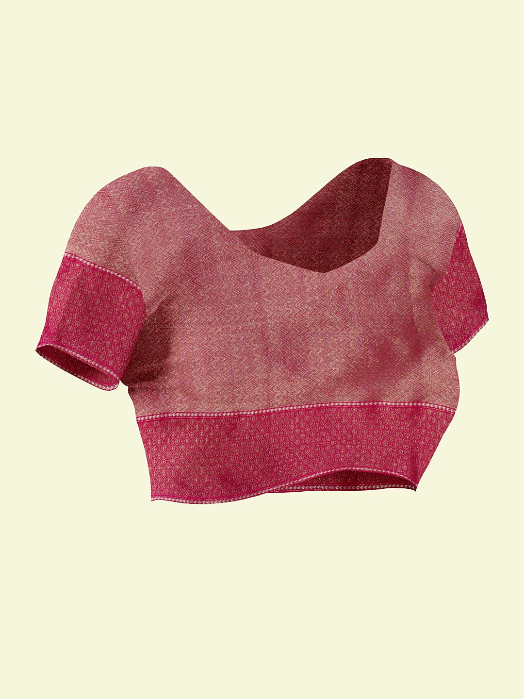Faishana Presents Peach Cotton Diagonal Stripe Motif Pink Border With Pink Blouse Banarasi Saree