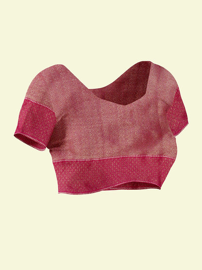 Faishana Presents Peach Cotton Diagonal Stripe Motif Pink Border With Pink Blouse Banarasi Saree