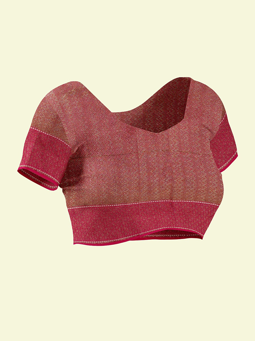 Faishana Presents Grey Cotton Diagonal Stripe Motif Pink Border With Pink Blouse Banarasi Saree