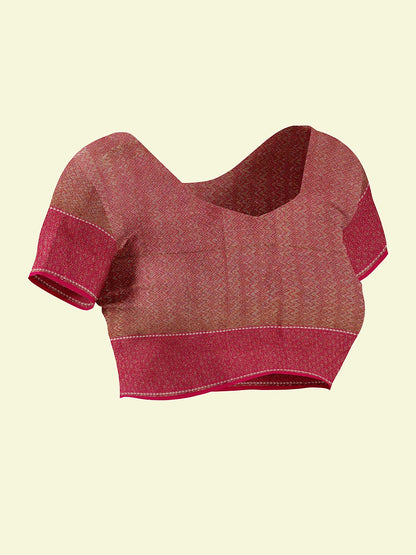 Faishana Presents Grey Cotton Diagonal Stripe Motif Pink Border With Pink Blouse Banarasi Saree