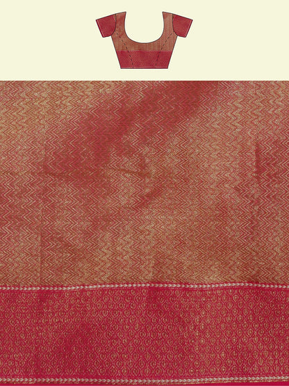 Faishana Presents Green Cotton Aada  Stripe Jaal With Saree With Pink Blouse Banarasi Saree