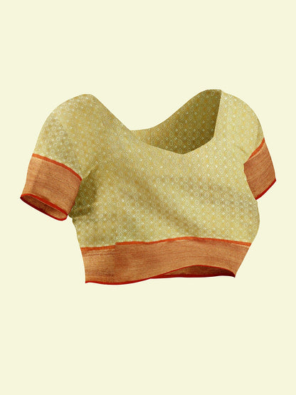 Faishana Presents Yellow Cotton Floral Meena Jaal With Yellow Blouse Banarasi Saree