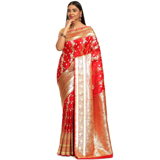 Faishana Presents Reddish Maroon Booti Flower Mughal Motif Banarasi Katan Silk With Skirt Borde