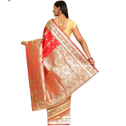 Faishana Presents Reddish Maroon Booti Flower Mughal Motif Banarasi Katan Silk With Skirt Borde