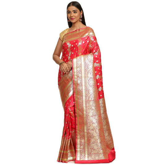 Faishana Presents Peach Booti Flower Mughal Motif Banarasi Katan Silk With Skirt Borde