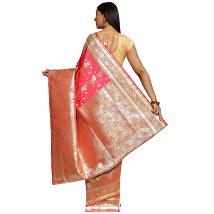 Faishana Presents Peach Booti Flower Mughal Motif Banarasi Katan Silk With Skirt Borde