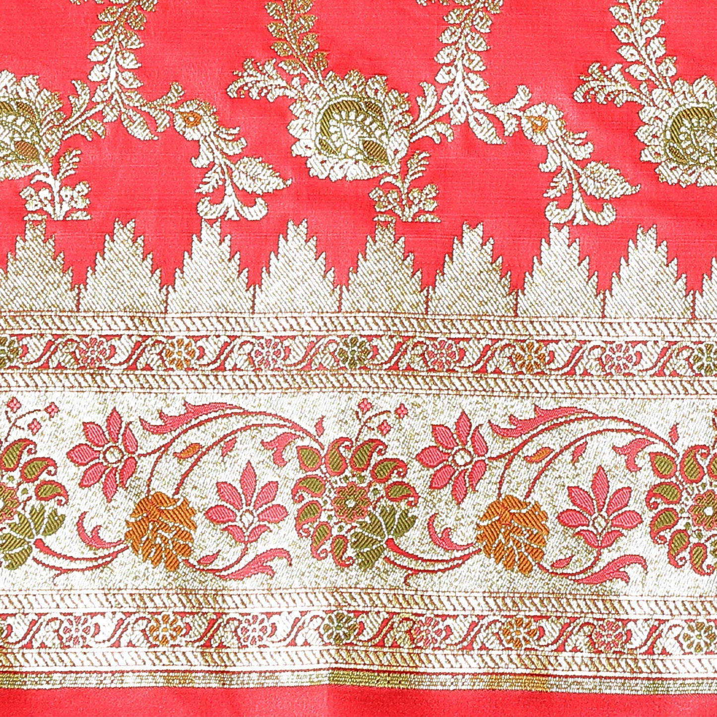 Faishana Presents Peach Meena Jaal Mughal Motif Banarasi Katan Silk Saree With Paithani Meena Anchal Borde