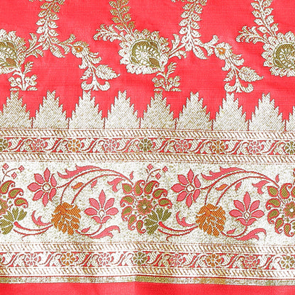 Faishana Presents Peach Meena Jaal Mughal Motif Banarasi Katan Silk Saree With Paithani Meena Anchal Borde