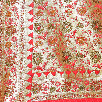 Faishana Presents Peach Meena Jaal Mughal Motif Banarasi Katan Silk Saree With Paithani Meena Anchal Borde