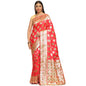 Faishana Presents Peach Meena Boota Mughal Motif Banarasi Katan Silk Saree With Paithani Meena Anchal Borde