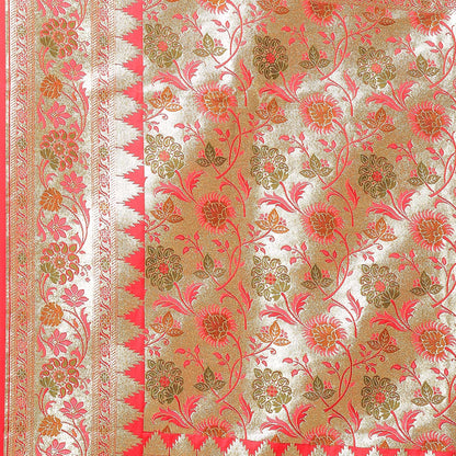 Faishana Presents Peach Meena Boota Mughal Motif Banarasi Katan Silk Saree With Paithani Meena Anchal Borde