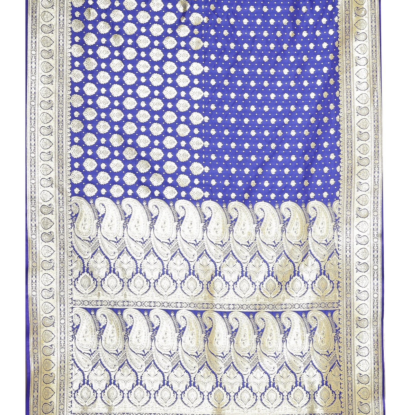 Faishana Blue Satin Silk Half Half Patli Zari Booti Banarasi Saree with Blue Blouse Piece