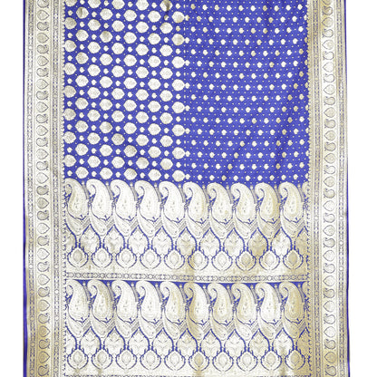 Faishana Blue Satin Silk Half Half Patli Zari Booti Banarasi Saree with Blue Blouse Piece