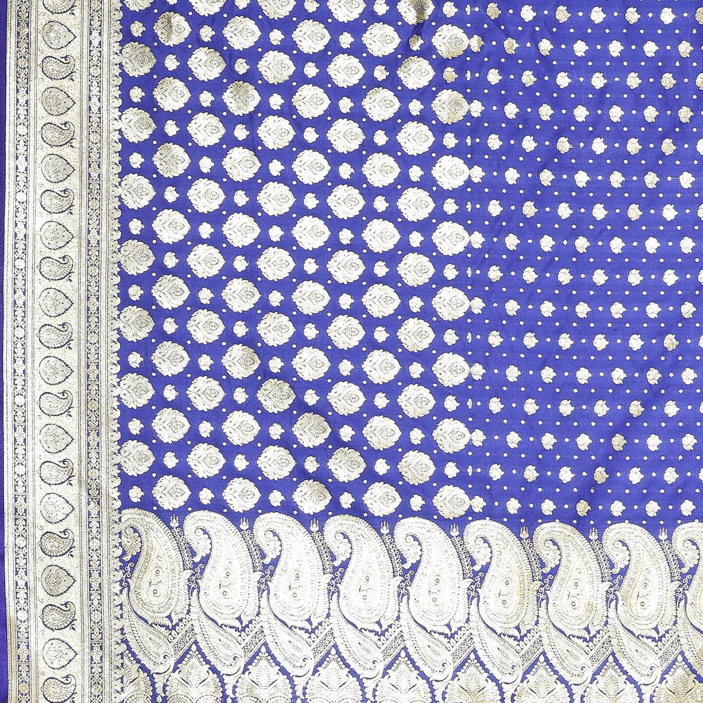 Faishana Blue Satin Silk Half Half Patli Zari Booti Banarasi Saree with Blue Blouse Piece