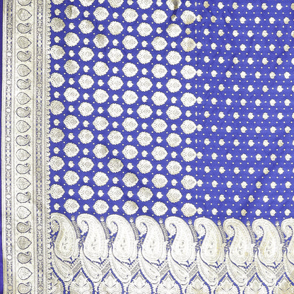 Faishana Blue Satin Silk Half Half Patli Zari Booti Banarasi Saree with Blue Blouse Piece