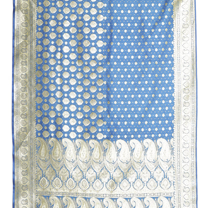 Faishana Turquoise Blue Satin Silk Half Half Patli Zari Jaal Saree With Turqouise Blue Blouse Piece