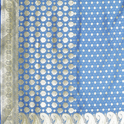 Faishana Turquoise Blue Satin Silk Half Half Patli Zari Jaal Saree With Turqouise Blue Blouse Piece