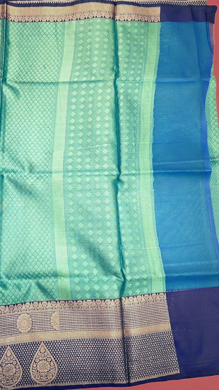 Turquoise Blue Tanchoi Banarasi Sarees For Women GEBC11