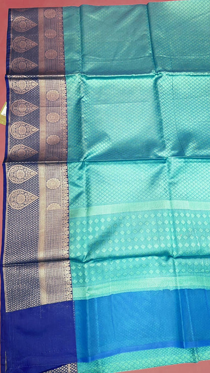 Turquoise Blue Tanchoi Banarasi Sarees For Women GEBC11