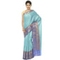 Faishana Turquoise Blue Resham Brocade Saree With Contrast Blue Zari Pattu Border