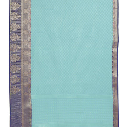 Faishana Turquoise Blue Resham Brocade Saree With Contrast Blue Zari Pattu Border