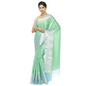 Faishana Green Resham Brocade Saree With Contrast Turquoise Blue Zari Pattu Border