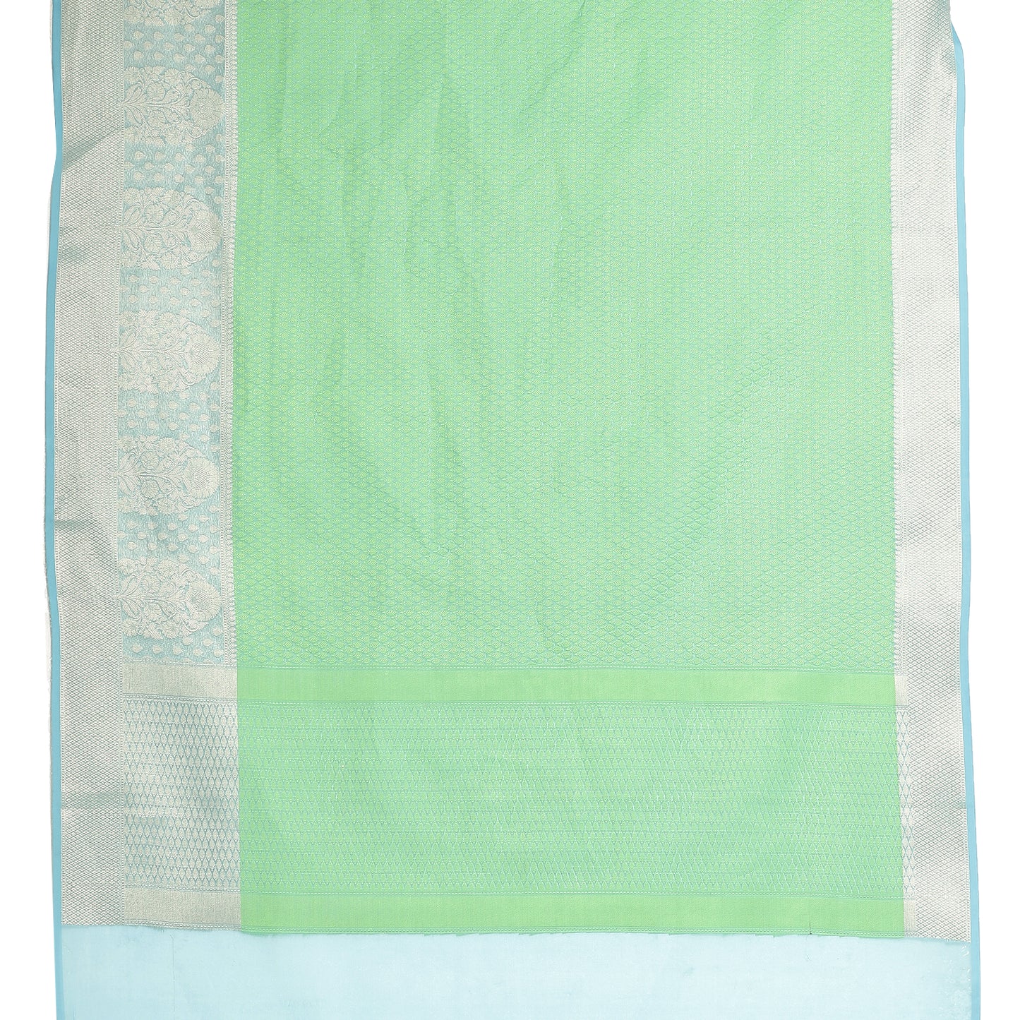 Faishana Green Resham Brocade Saree With Contrast Turquoise Blue Zari Pattu Border
