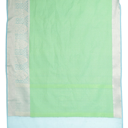 Faishana Green Resham Brocade Saree With Contrast Turquoise Blue Zari Pattu Border