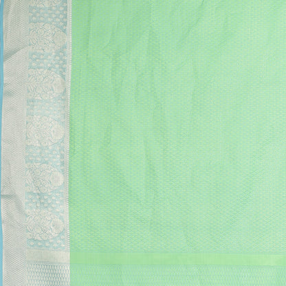 Faishana Green Resham Brocade Saree With Contrast Turquoise Blue Zari Pattu Border