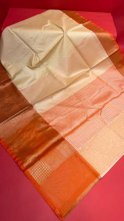 Cream Tanchoi Banarasi Sarees For Women GEBC15