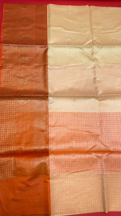 Cream Tanchoi Banarasi Sarees For Women GEBC15
