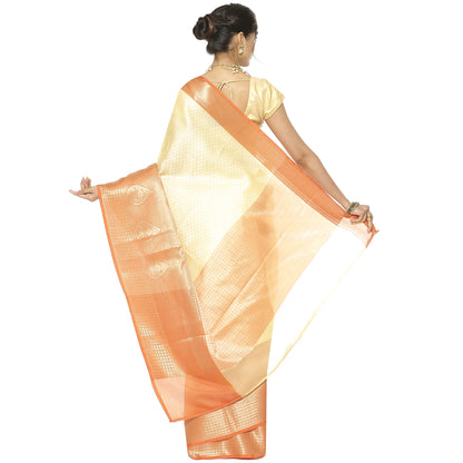 Cream Tanchoi Banarasi Sarees For Women GEBC15