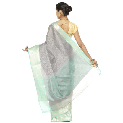 Grey Tanchoi Banarasi Sarees For Women GEBC2