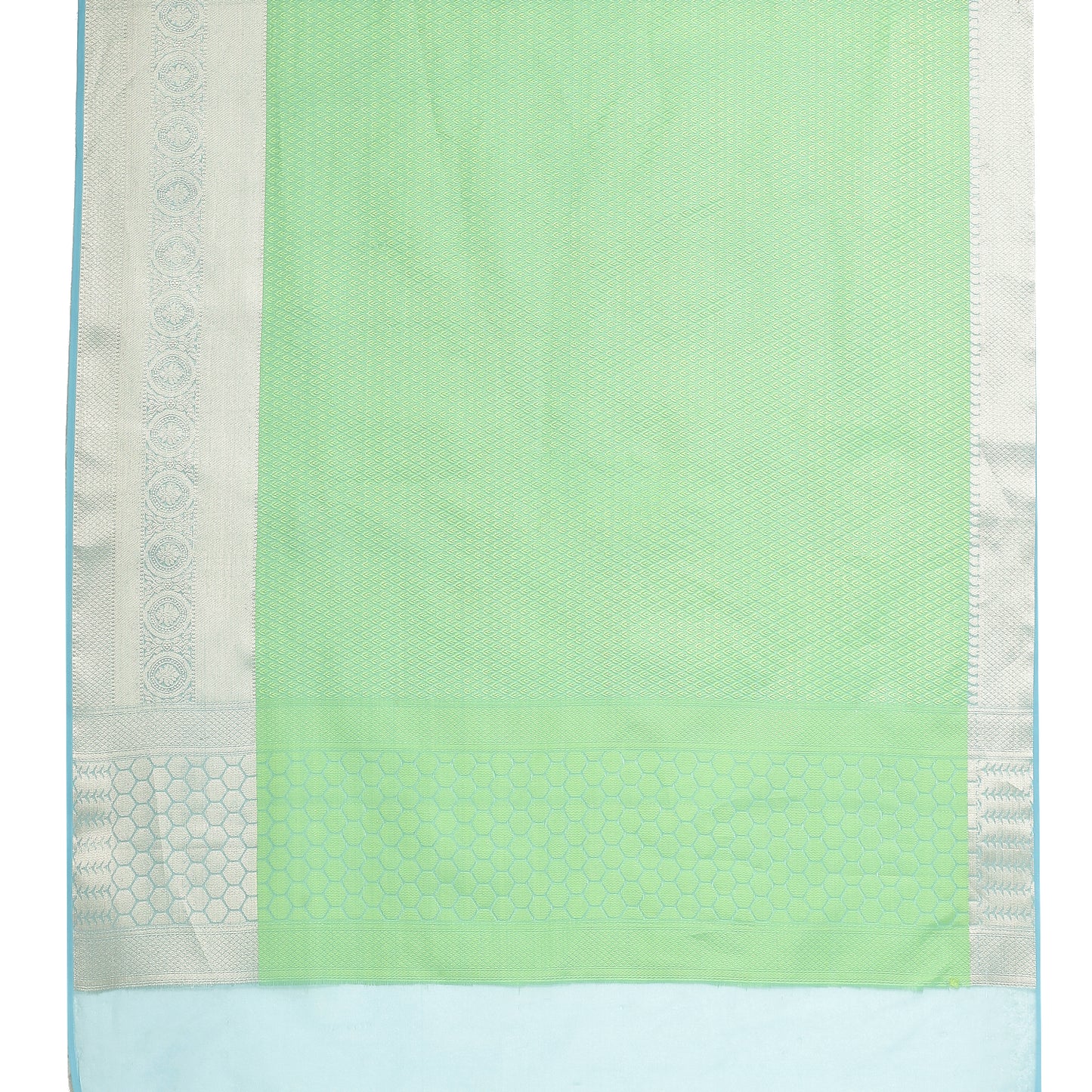 Faishana Green Resham Brocade Saree With Contrast Turquoise Blue Floral Zari Pattu Border