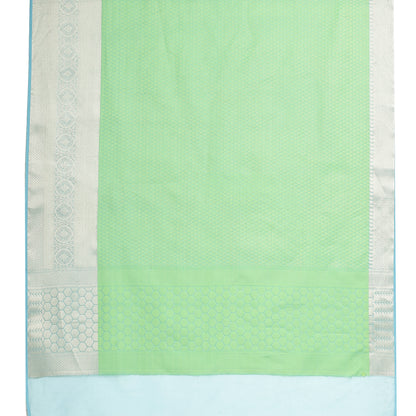 Faishana Green Resham Brocade Saree With Contrast Turquoise Blue Floral Zari Pattu Border