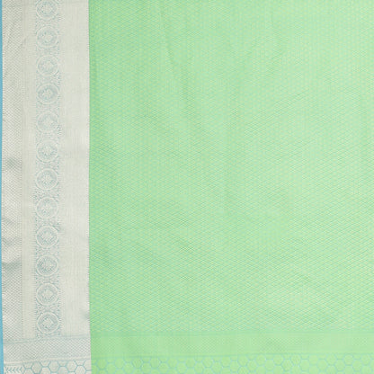 Faishana Green Resham Brocade Saree With Contrast Turquoise Blue Floral Zari Pattu Border