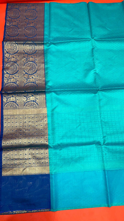 Turquoise Blue Tanchoi Banarasi Sarees For Women GEBC9