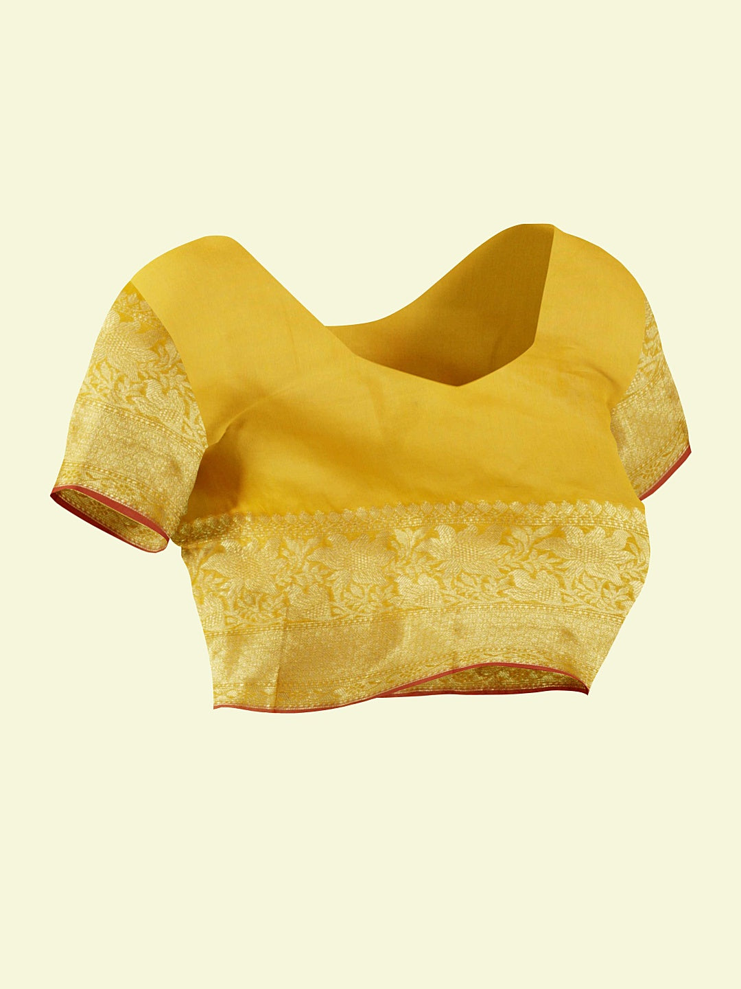 Faishana Presents Gold Masrise Cotton Rose Booti With Gold Blouse Banarasi Saree