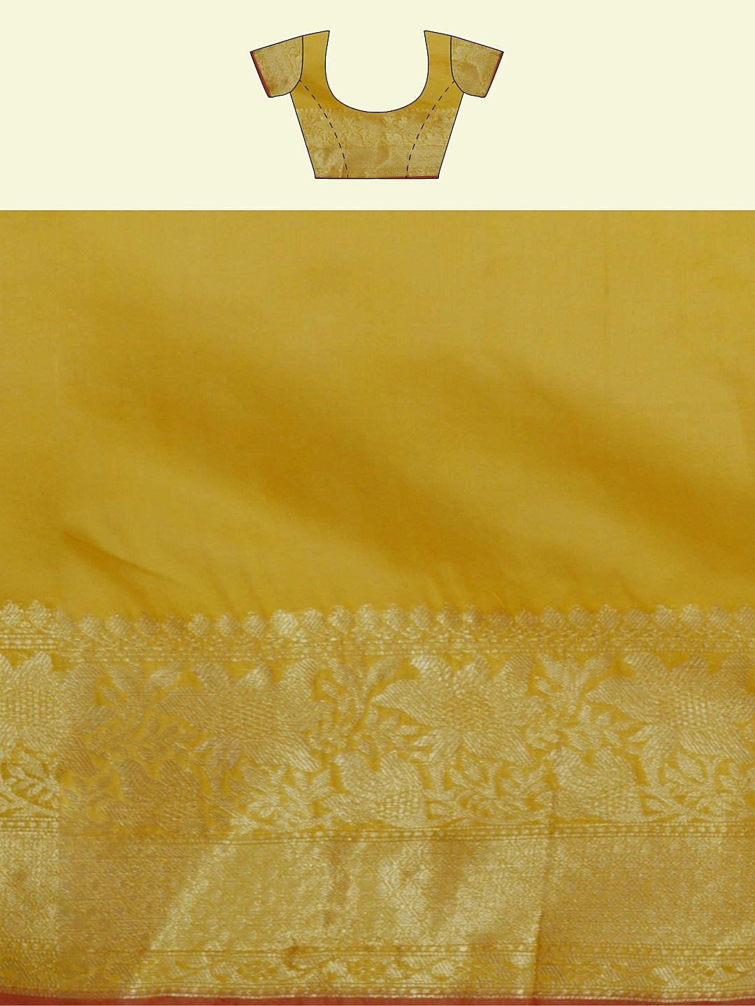 Faishana Presents Gold Masrise Cotton Rose Booti With Gold Blouse Banarasi Saree