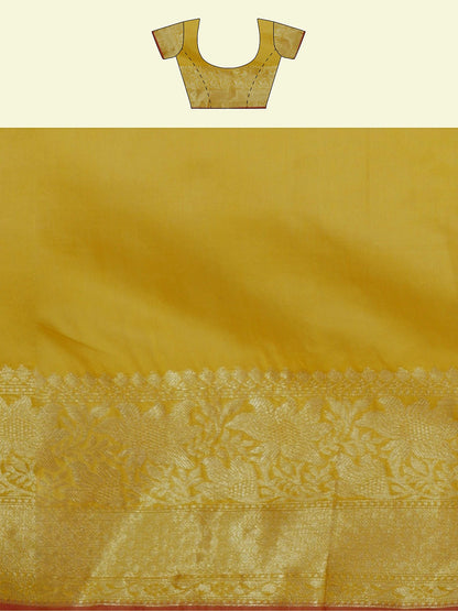 Faishana Presents Gold Masrise Cotton Rose Booti With Gold Blouse Banarasi Saree
