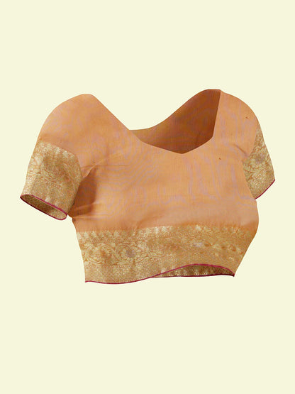 Faishana Presents Beige Masrise Cotton Jari Jaal With Beige Blouse Banarasi Saree