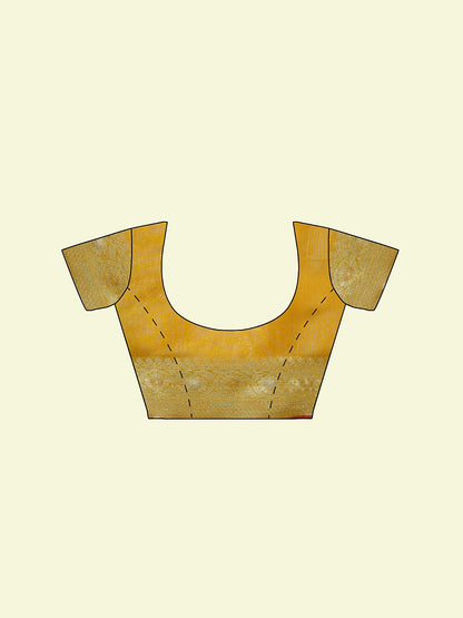Faishana Presents Mustard Masrise Cotton Jari Jaal With Mustard Blouse Banarasi Saree