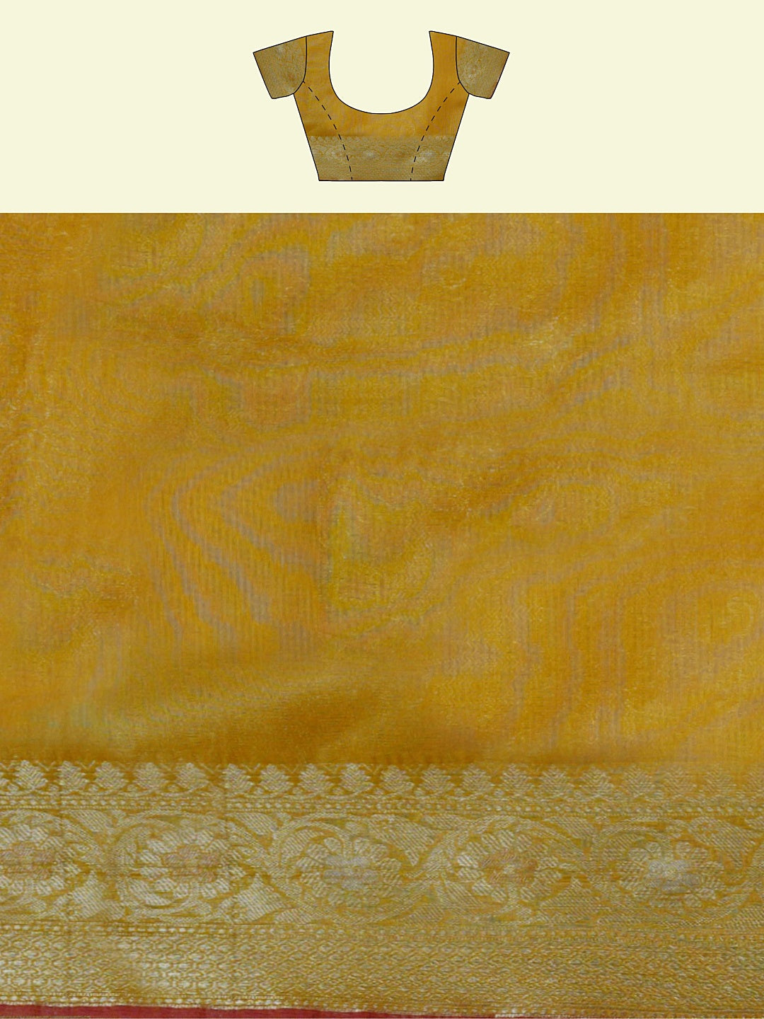 Faishana Presents Mustard Masrise Cotton Jari Jaal With Mustard Blouse Banarasi Saree