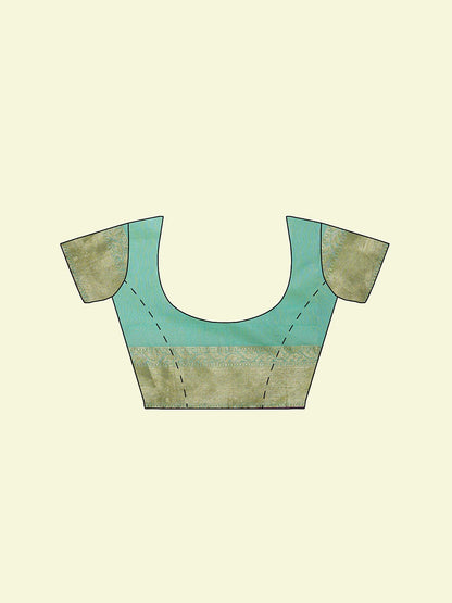 Faishana Presents Sea Green Masrise Cotton Flower Booti With Sea Green Blouse Banarasi Saree