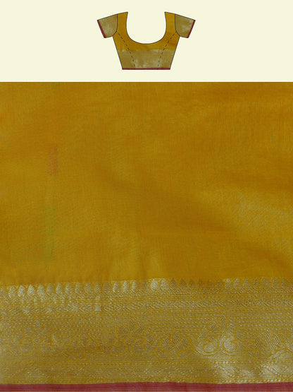 Faishana Presents Gold Masrise Cotton Tilfi Booti With Gold Blouse Banarasi Saree