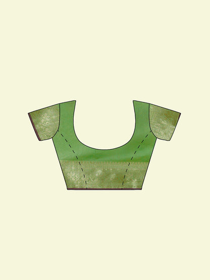 Faishana Presents Green Masrise Cotton Tilfi Booti With Green Blouse Banarasi Saree